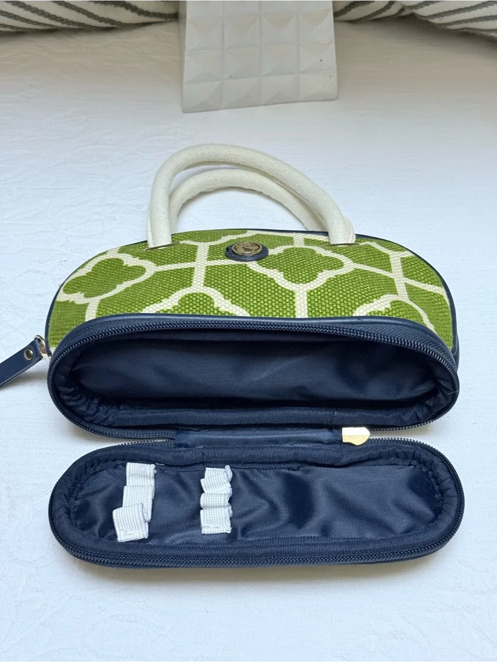 Spartina Green Patterned Mini Satchel Cosmetic Bag